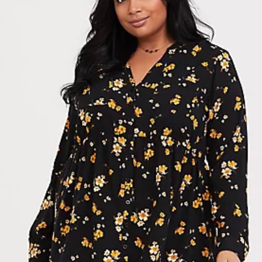 EMMA BABYDOLL CHALLIS BUTTON-FRONT TUNIC